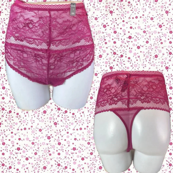 Torrid 1 Sheer Fuchsia Pink Floral Lace Stretch Waistband Highwaist Thong Panty - Picture 1 of 5